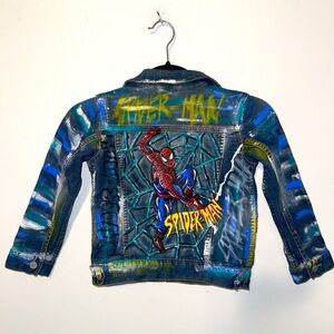 Hand-painted Spider-Man denim jacket for toddler